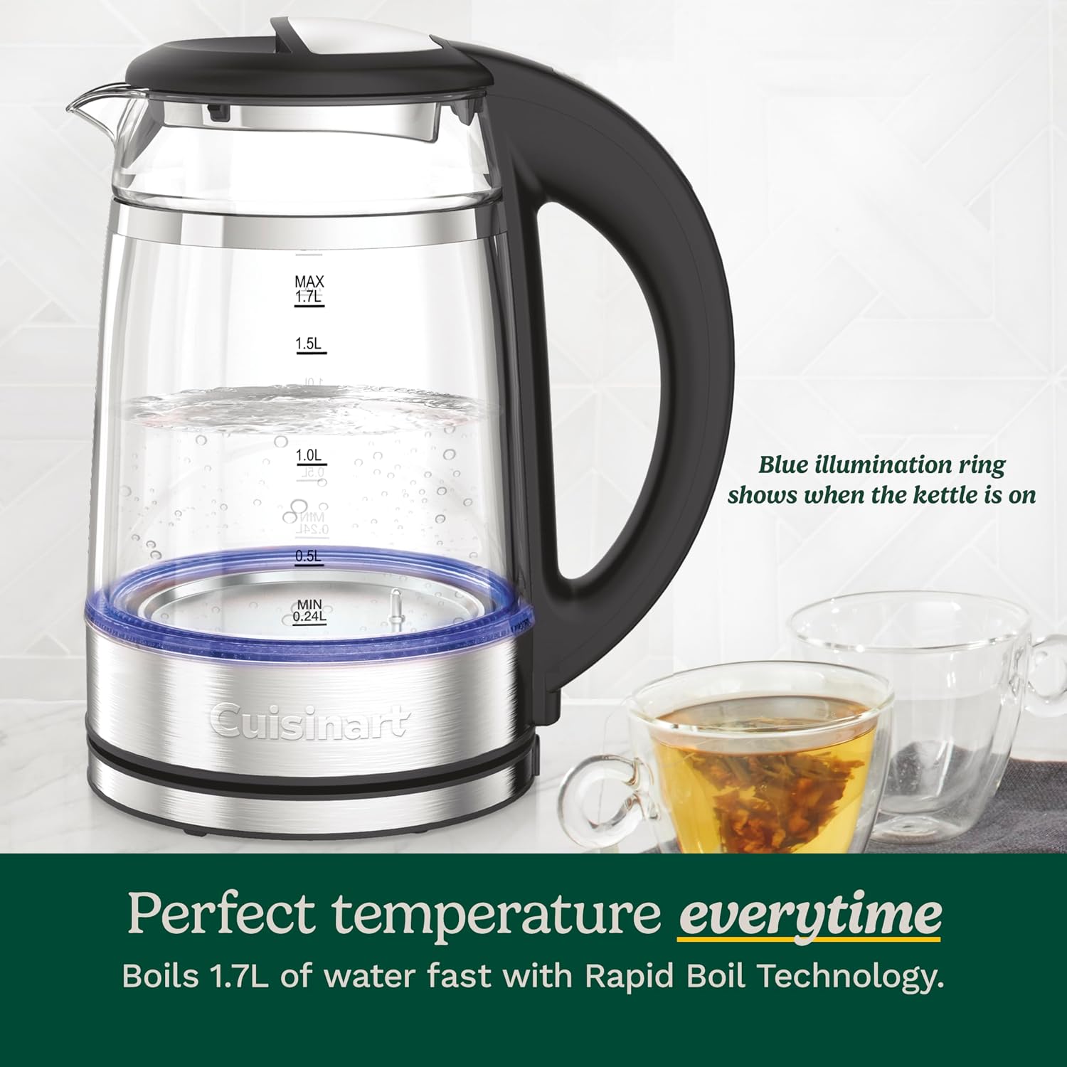 Cuisinart 1.7L Glass Variable Temperature Control Electric Kettle 110 ° F–212 ° F with Touchscreen Controls, Illumination, Dual-Layer Cool-Touch Design & Nondrip Spout