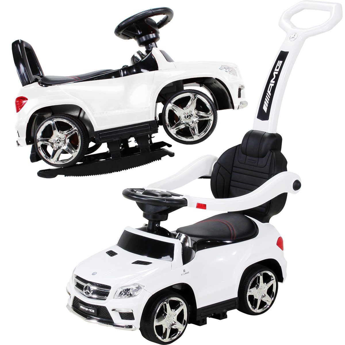 Actionbikes Motors Rutscherauto Mercedes Benz GL 63 AMG Rutschauto inkl. Schiebestange, (Kinder Elektro Auto ab 1 Jahr elektrisch - Schaukelfunktion - Trittbretter, 1-tlg., Batterie 6V - MP3 - Bluetooth - Soundmodul - LED - EVA-Reifen), Kinder Fahrze