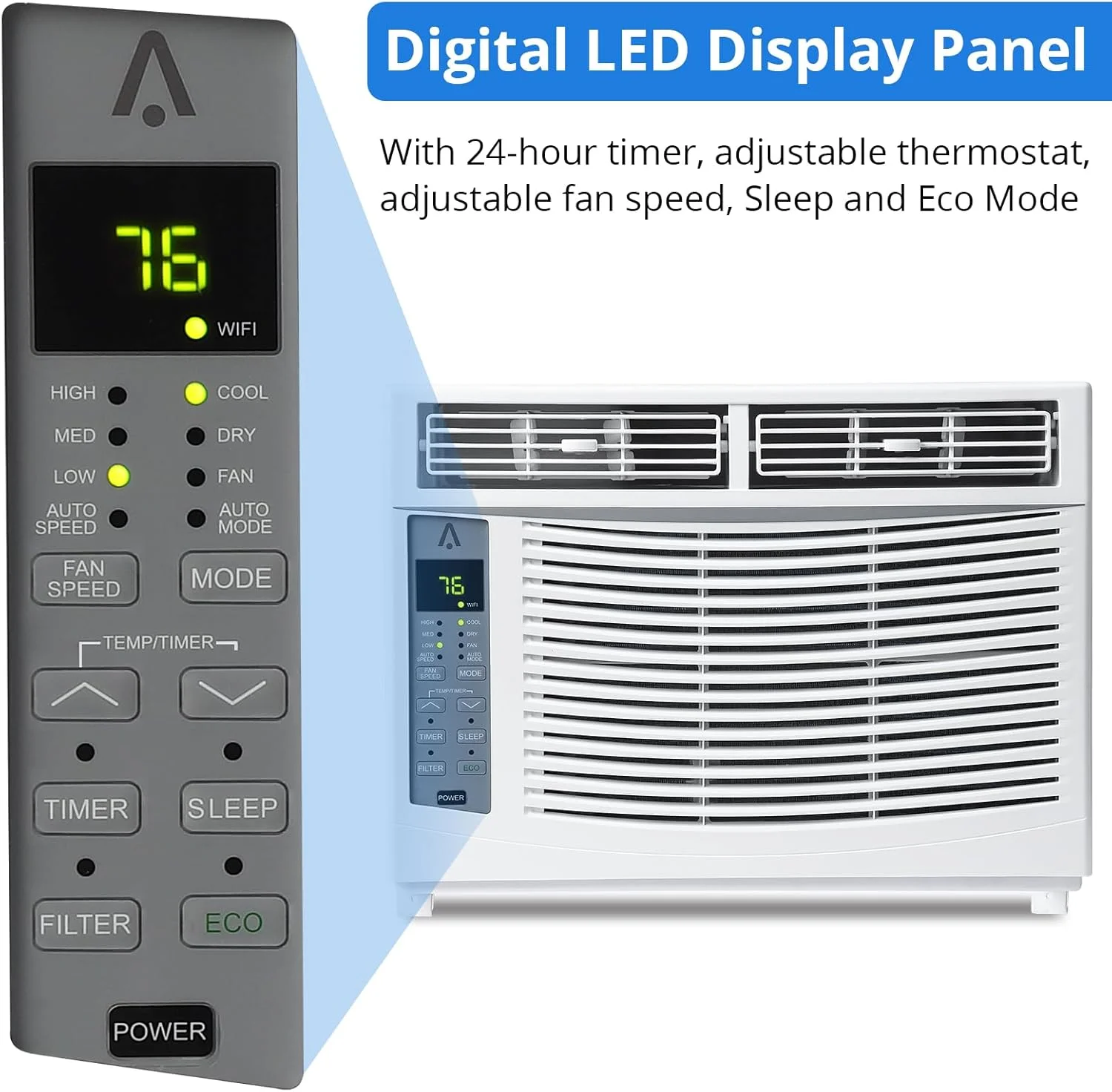 GAOMON Smart 6000 BTU Window Air Conditioner - WiFi - Enabled AC with Remote & App Control, Timer, Sleep Mode, Easy Install Kit, Cools Rooms up to 350 Sq. Ft, 115V, White