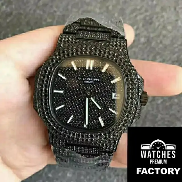 Patek Philippe Nautilus 5719 / 10G-010 PPF Factory Full Diamond Black Strap