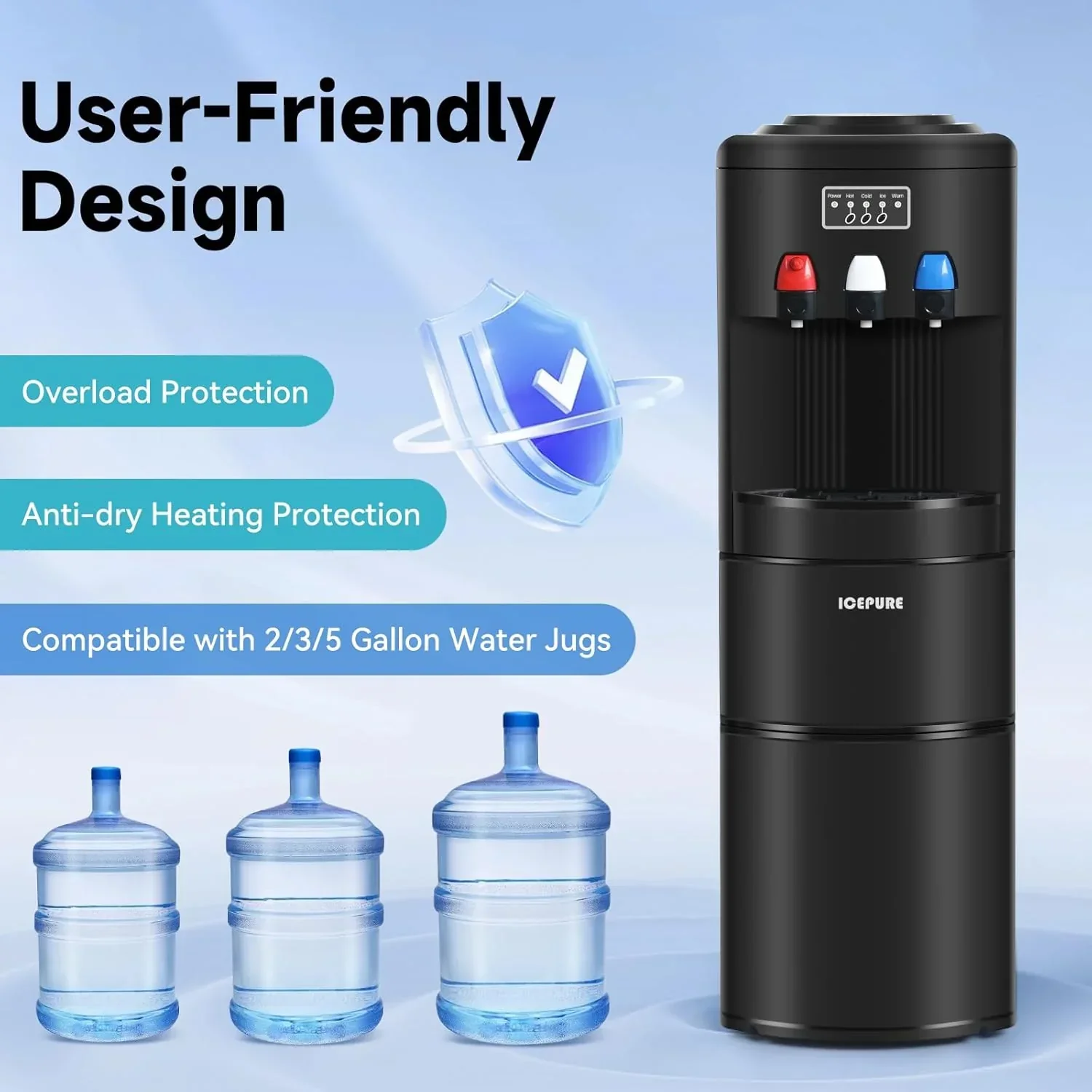 Distributeur d'eau ICEPURE avec machine à glaçons 3 en 1, fontaine à eau chaude et froide, machine à glaçons