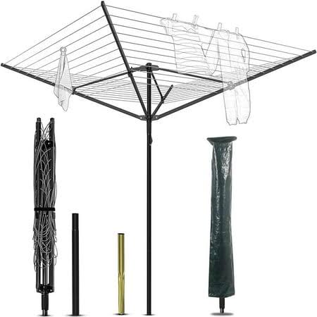 Tonchean Rotary Outdoor Umbrella Drying Rack - Foldable Aluminum 4 Arms Adjustable 70.9 inch Height 12 Lines with 165ft Gray Clothesline, Men's, Size: