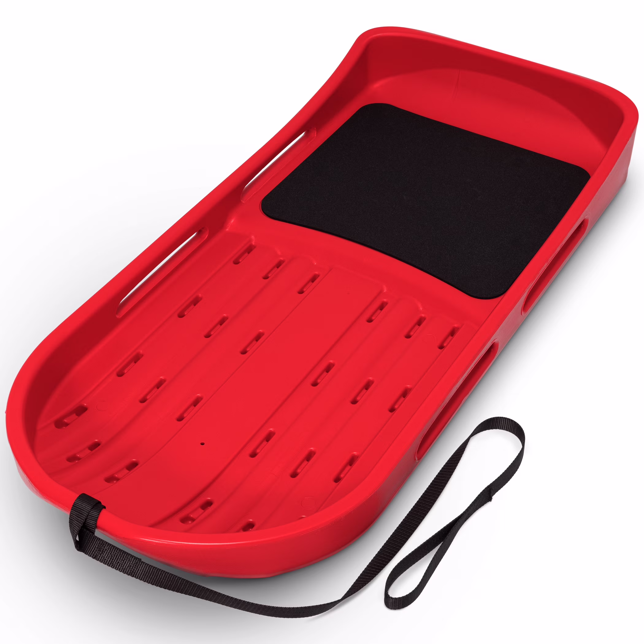 2 Person Premium Snow Sled with Double Walled Construction, Pull Strap and Padded Seat Red