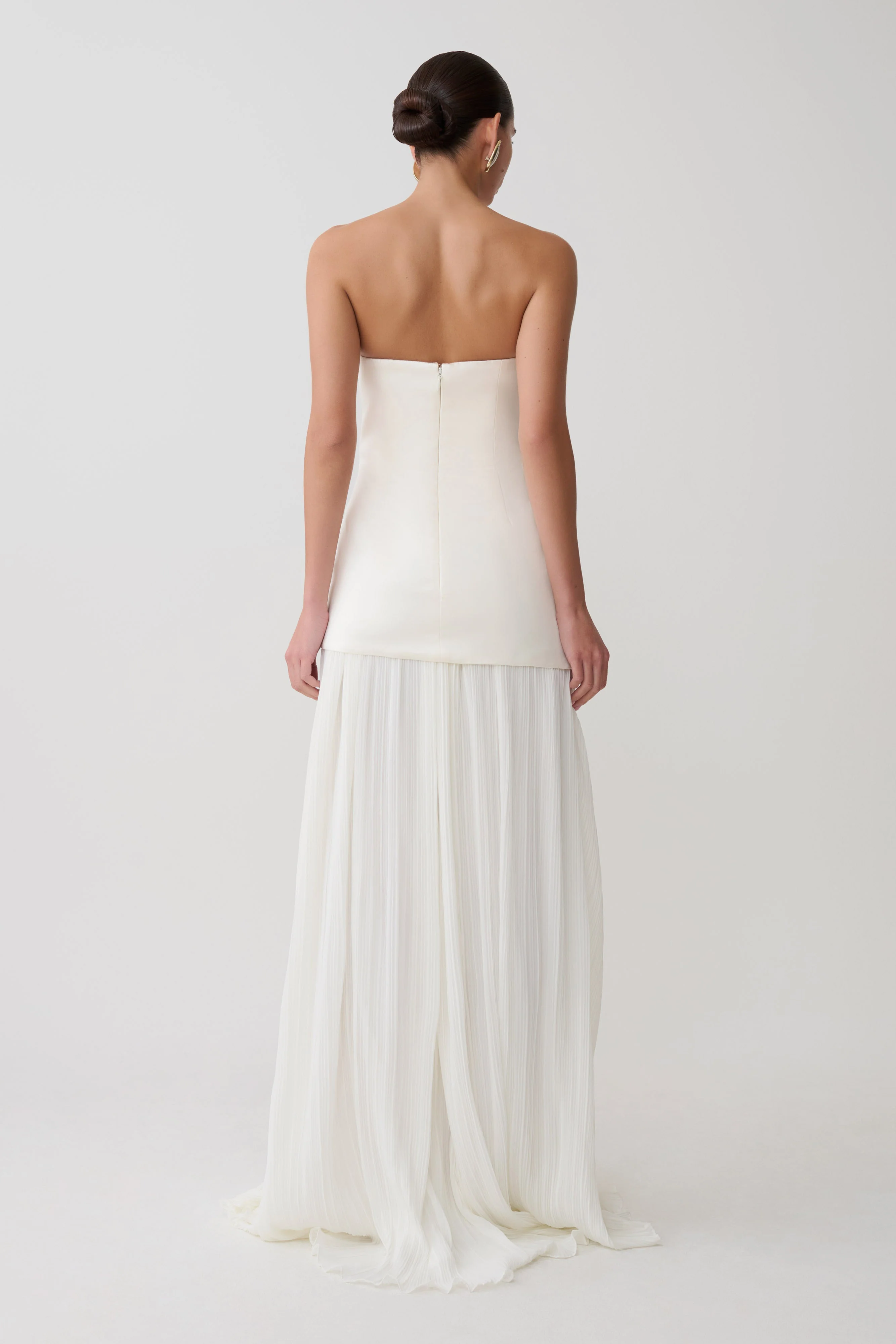 Juno Strapless Pleated Maxi Gown - White