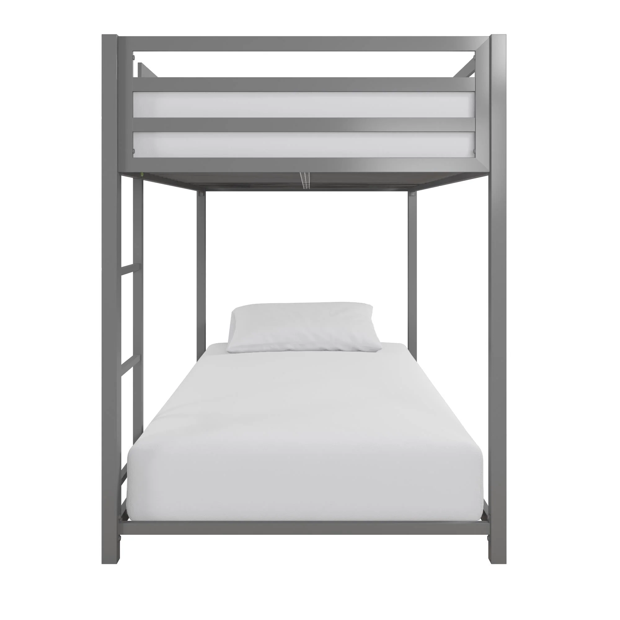 DHP Miles Low Bunk Bed for Kids, Twin Over Twin, Silver