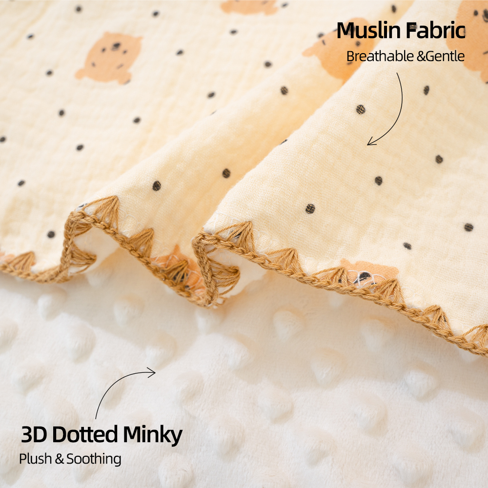 All Season 3D Doudou Fleece Newborn Blanket Double Layer Crinkle Gauze Multi-Use Swaddle Receiving Europe Style 300tc