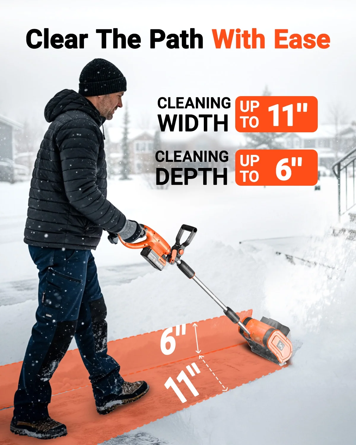 Cordless Snow Shovel 24V | 11-inch | 4-Ah Cordless Snow Blower, Battery Snow Blower with Adjustable Front Handle (4-Ah Battery Quick Charger Included)(24 V) - Image 10