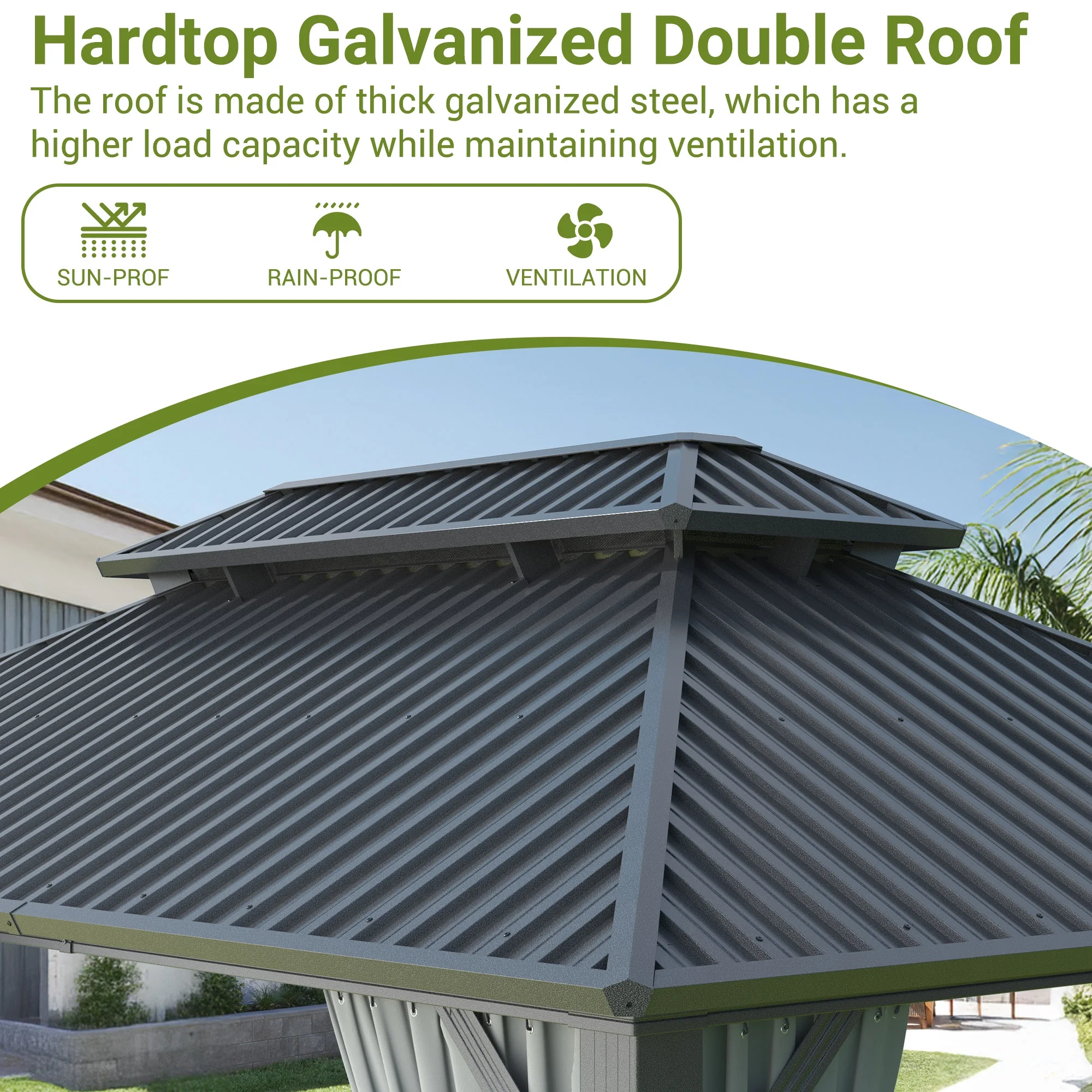10'x12' Hardtop Gazebo with Aluminum Frame, Permanent Outdoor Pavilion Metal Gazebo with Galvanized Steel Double Roof Mosquito Netting and Curtains for Patios, Gardens, Lawns, Gray(10' x 12') - Image 6