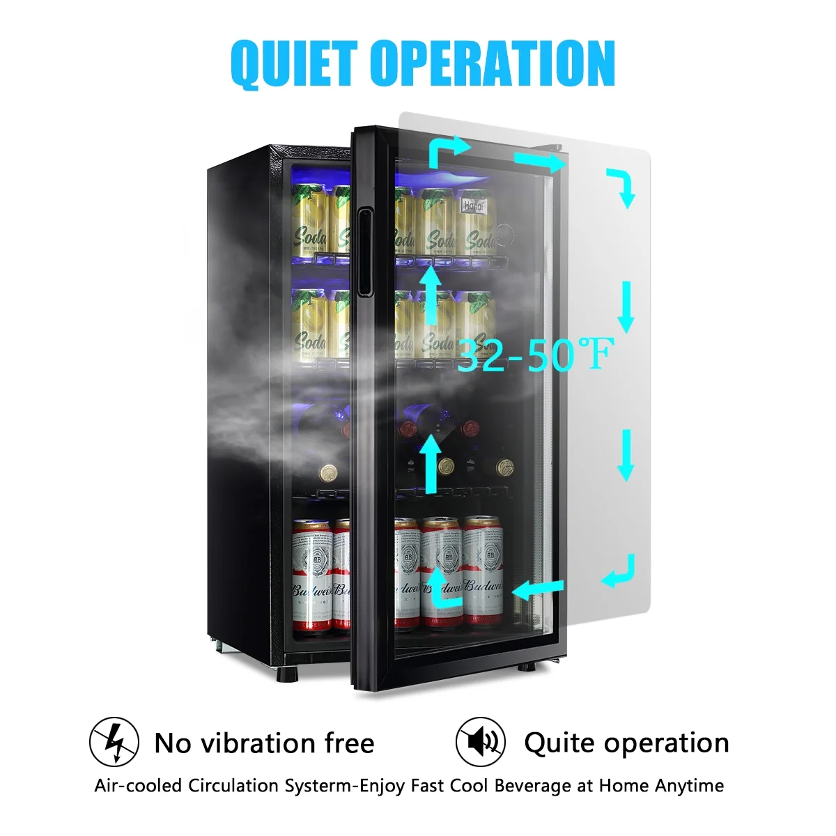 Compact Beverage Refrigerator, 100 Can Capacity, Glass Door, Black Stainless Steel(3.2 cu ft) - Image 5