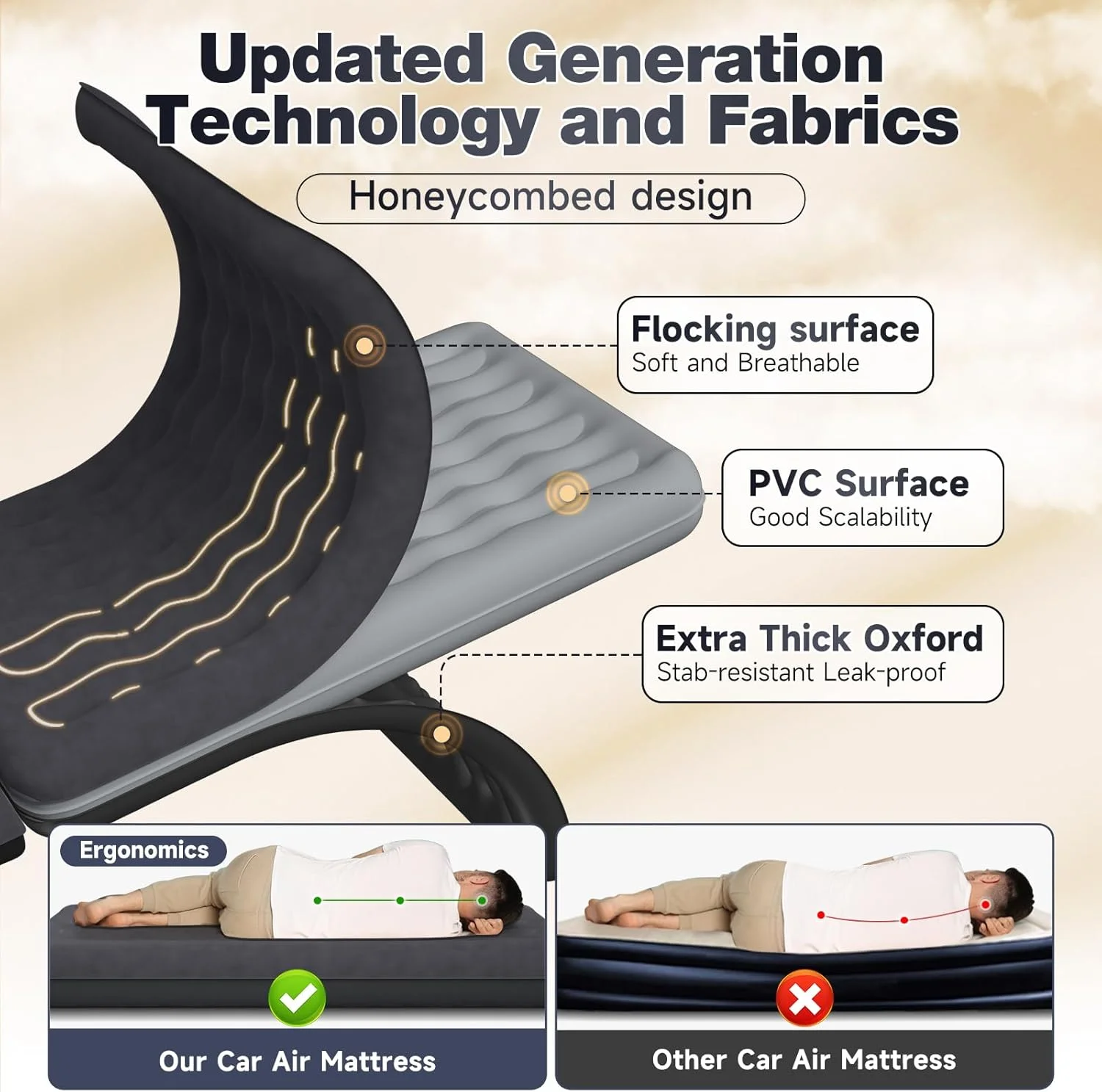 Back Seat Car Air Mattress: Inflatable SUV Car Camping Bed for Truck Van, Thickened Double - Sided Flocking Travel Car Sleeping Pad with Air Pump 2 Pillows