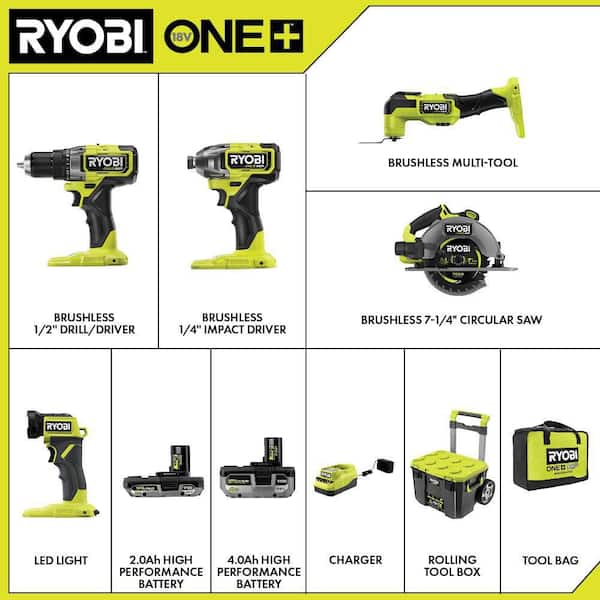 ONE+ HP 18V Brushless Cordless 5 Tool Combo Kit with Batteries, Charger, Bag, and LINK Rolling Tool Box Image 2