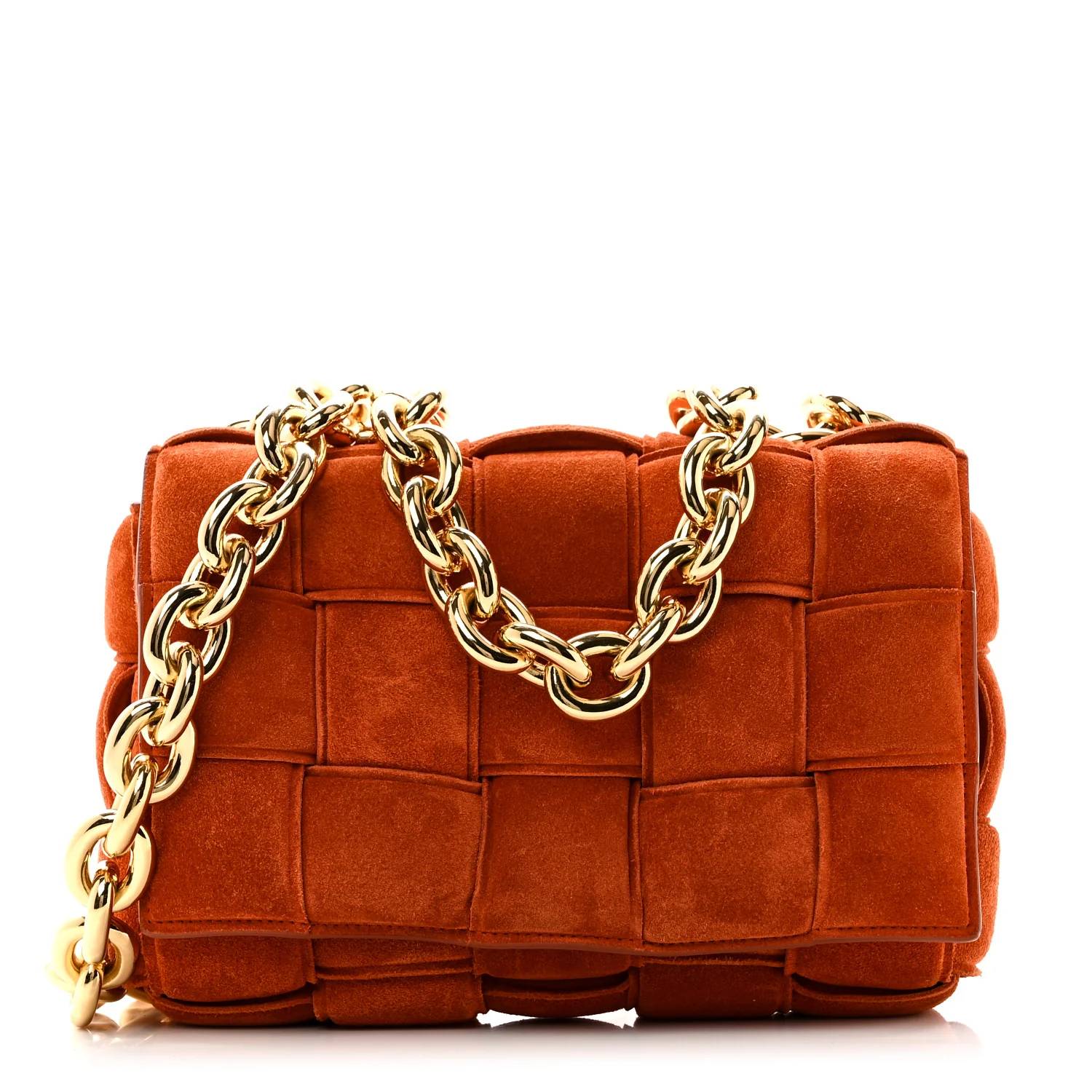 Suede Maxi Intrecciato Padded Chain Cassette Crossbody Bag Maple
