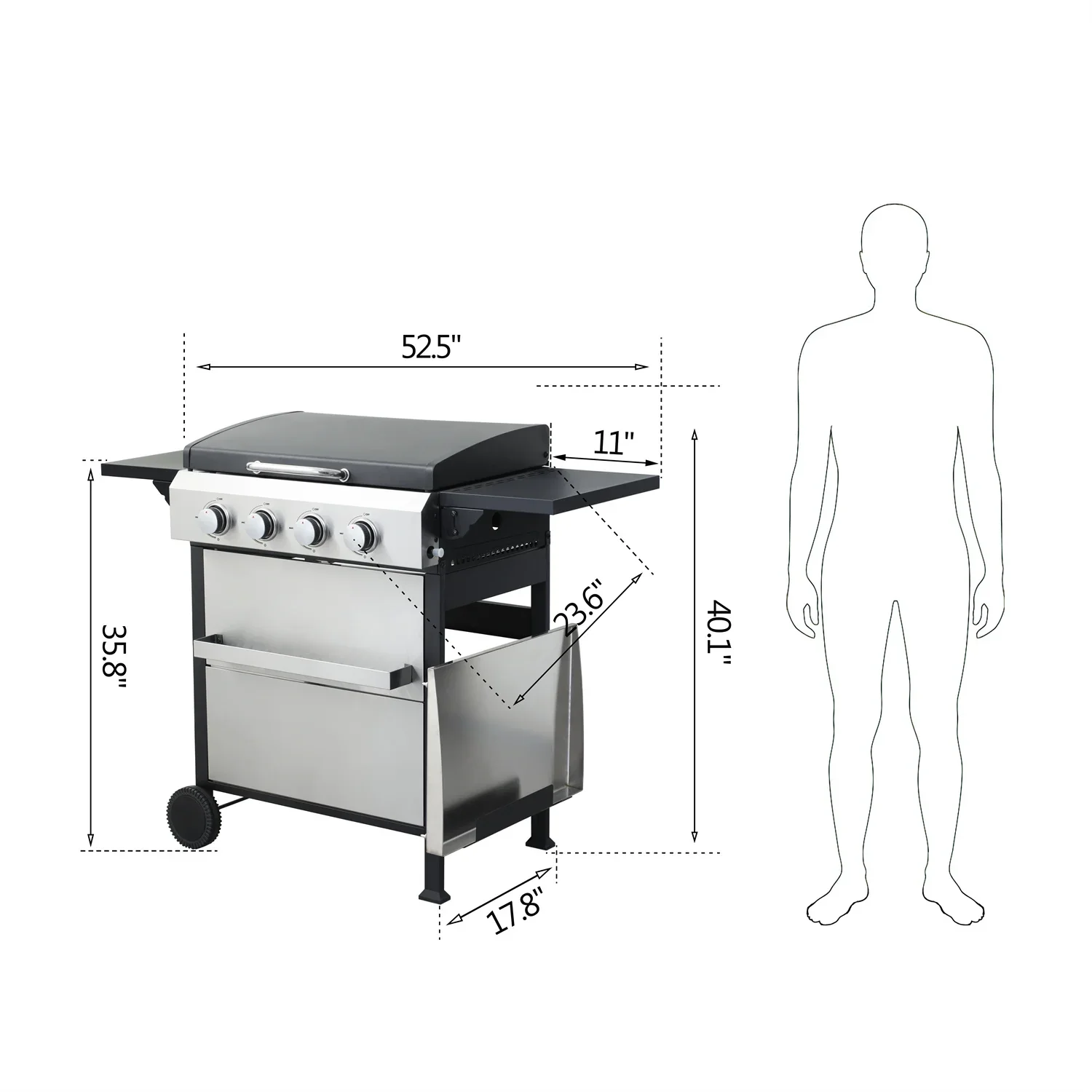 HighSound 2-Burner Propane Gas Grill, 24600 BTU Patio Garden Barbecue Grill with Stainless Steel Tray, Wire Enamel Cooking Grids & Foldable Shelves, Black