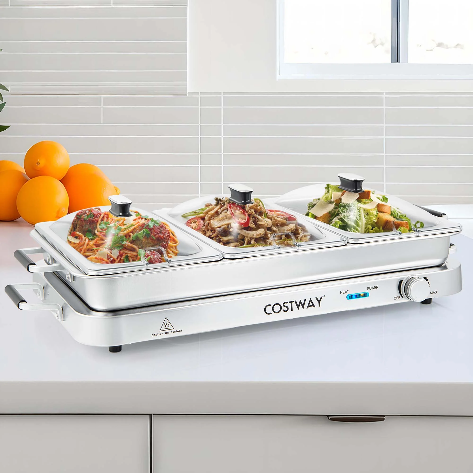 Food Warmer Buffet Server 450W Stainless Steel Electric Warming Tray for Parties - Image 2