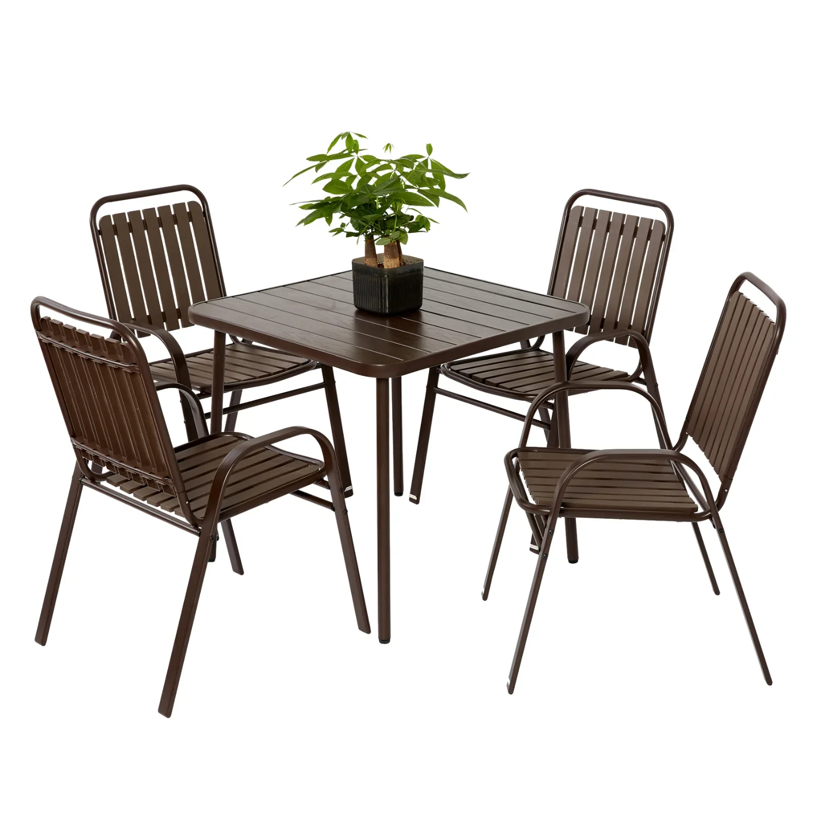 Homy Casa 5-Piece Outdoor Patio Dining, One Table with 4 Chairs for Garden Patio & Backyard, Brown
