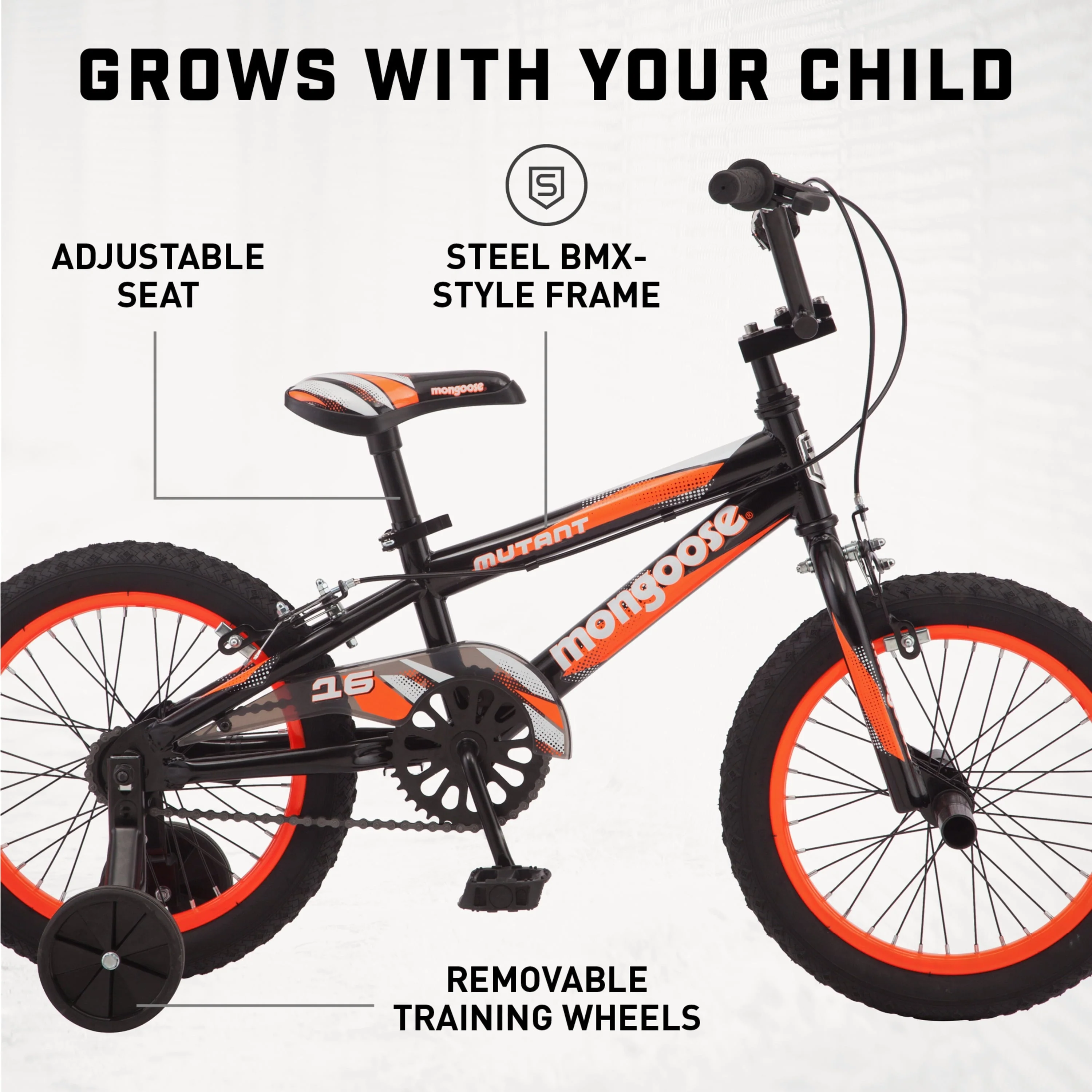 16" Mutant Kid's BMX Bike, Ages 3-5, Black Orange - Image 4