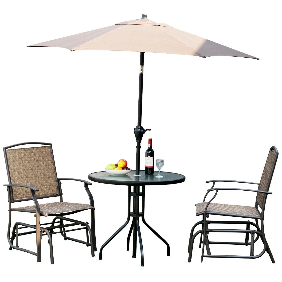 Costway 2PCS Patio Swing Single Glider Chair Rocking Seating Steel Frame Garden Brown