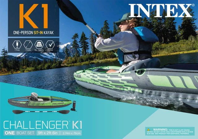 Challenger K1 Inflatable Single Person Kayak Set and Accessory Kit w/ Pump - Image 5