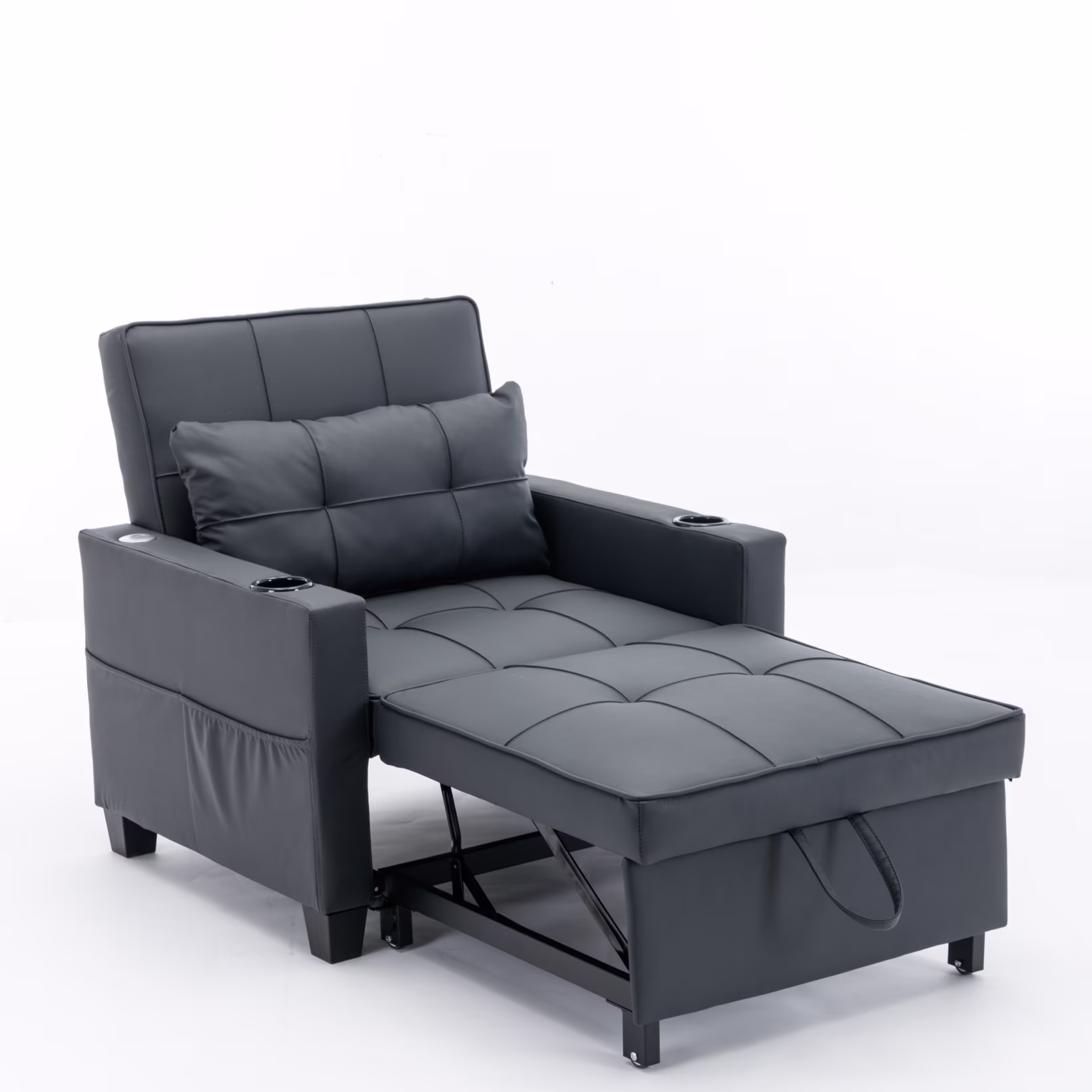 Convertible Futon Sofa Bed, 3 in 1 Multi Functional Sleeper Chair Bed with USB Ports, Adjustable Backrest Recliner,for Living Room Bedroom Small Space, Tech Cloth, Dark Grey(Tech cloth/Dark Grey) Image 8