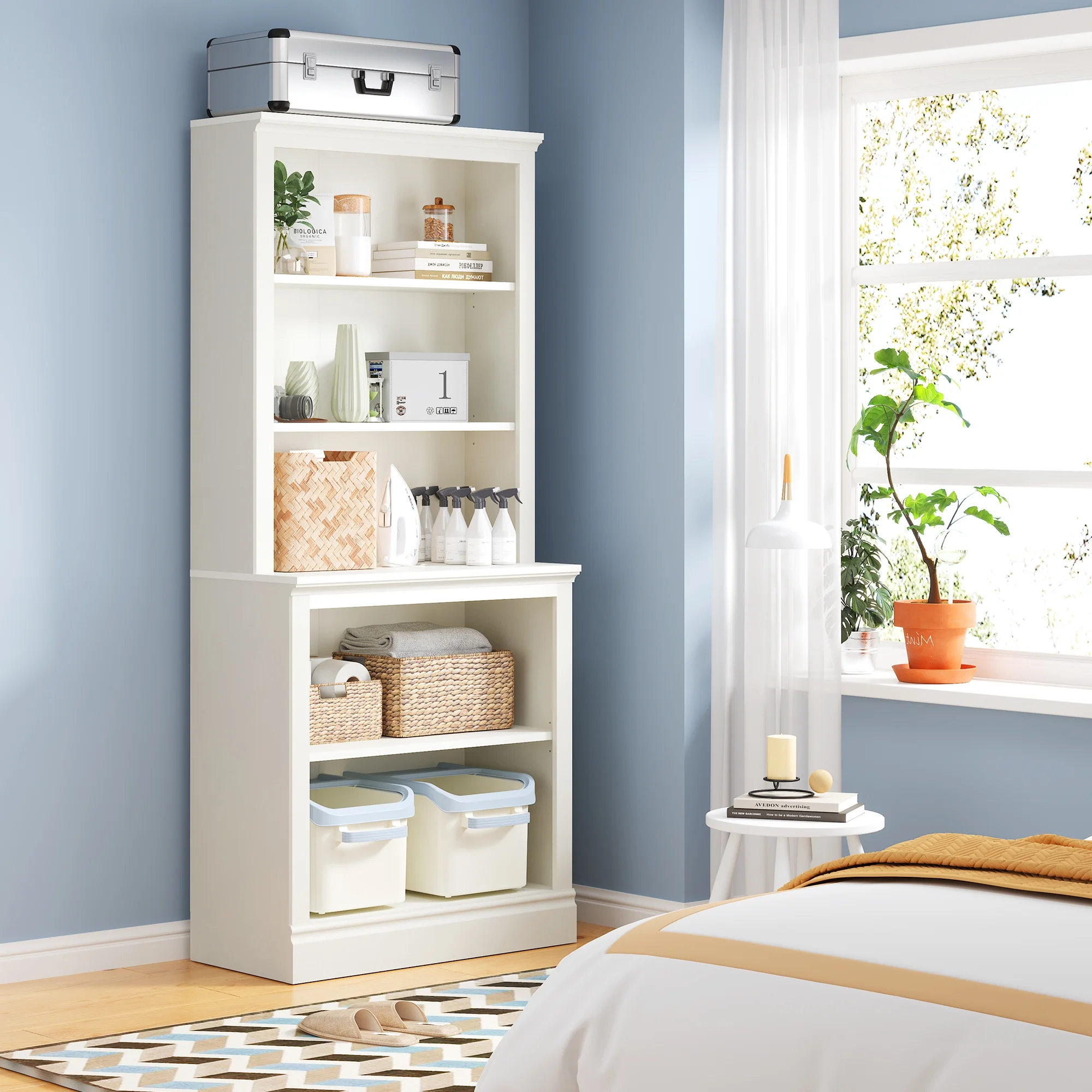 72" Tall Bookcase, White Large Floor Standing Bookshelf, 5 Tier Shelves Open Storage Organizer, Book Case for Living Room Hallway Kitchen Home Office Bedroom, White 5 Tier - Image 3