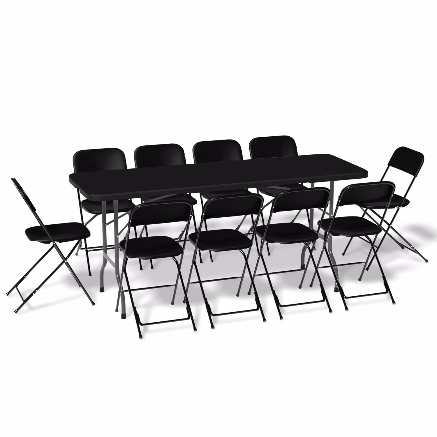 11 Pieces 6 Ft Plastic Foldable Card Table and Chair Set�?Portable Folding Table with Handle Picnic Desk and Folding Chairs with Backrest, Black(Black)