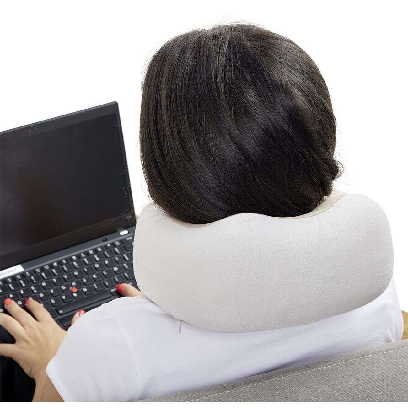 Oreiller de massage gris et blanc 2 points de stimulation