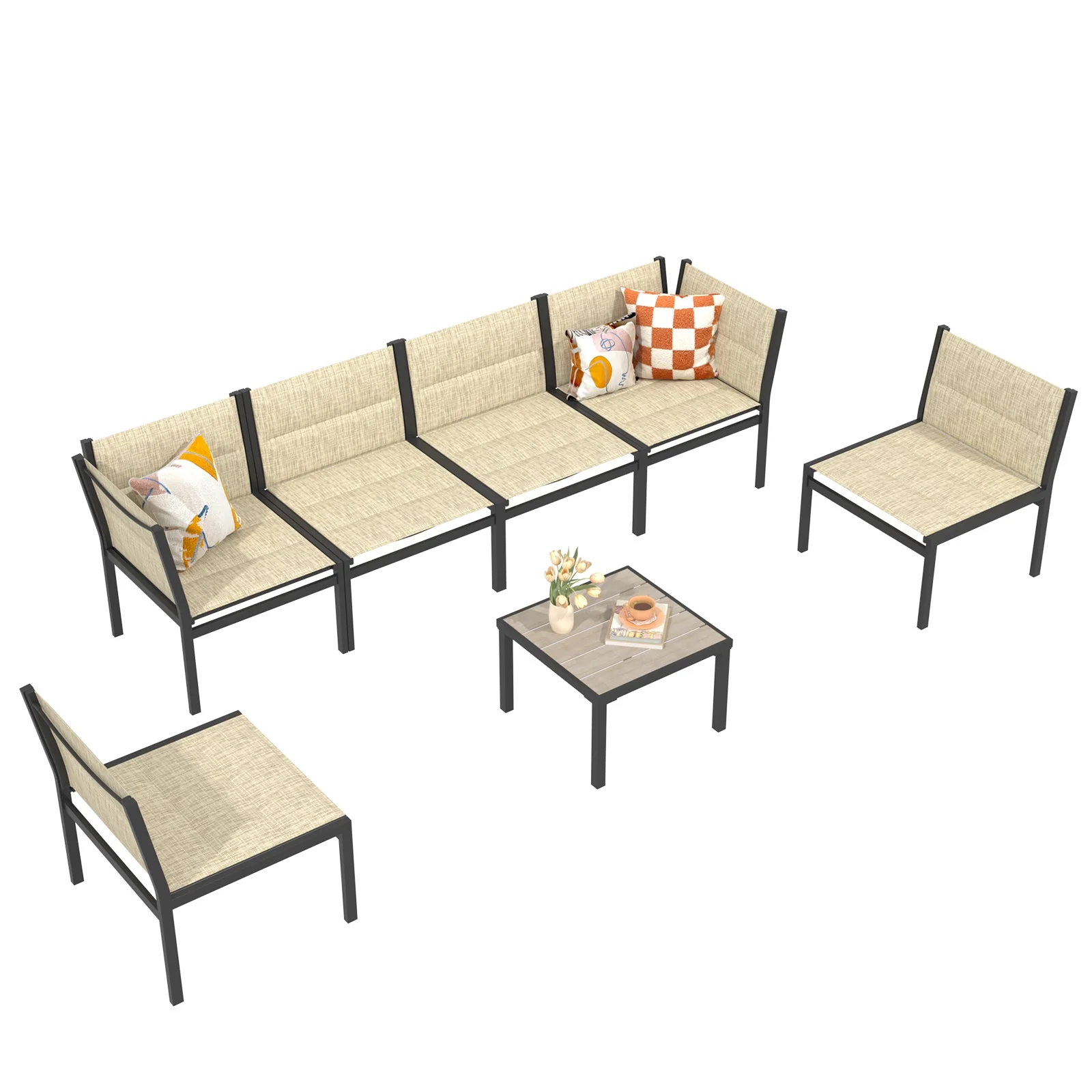 AECOJOY 7 Pieces Outdoor Sectional Furniture Textilene Fabric Outdoor Conversation Sets, Yellow