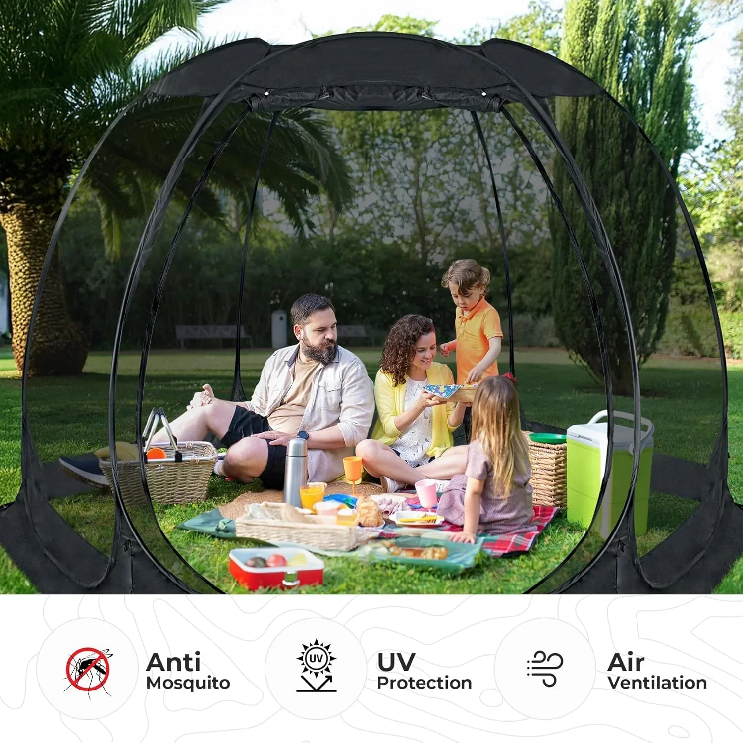 Gazebo moustiquaire pouvant accueillir 6, 10 ou 15 personnes. Tente de style igloo avec moustiquaire latérale. Idéal