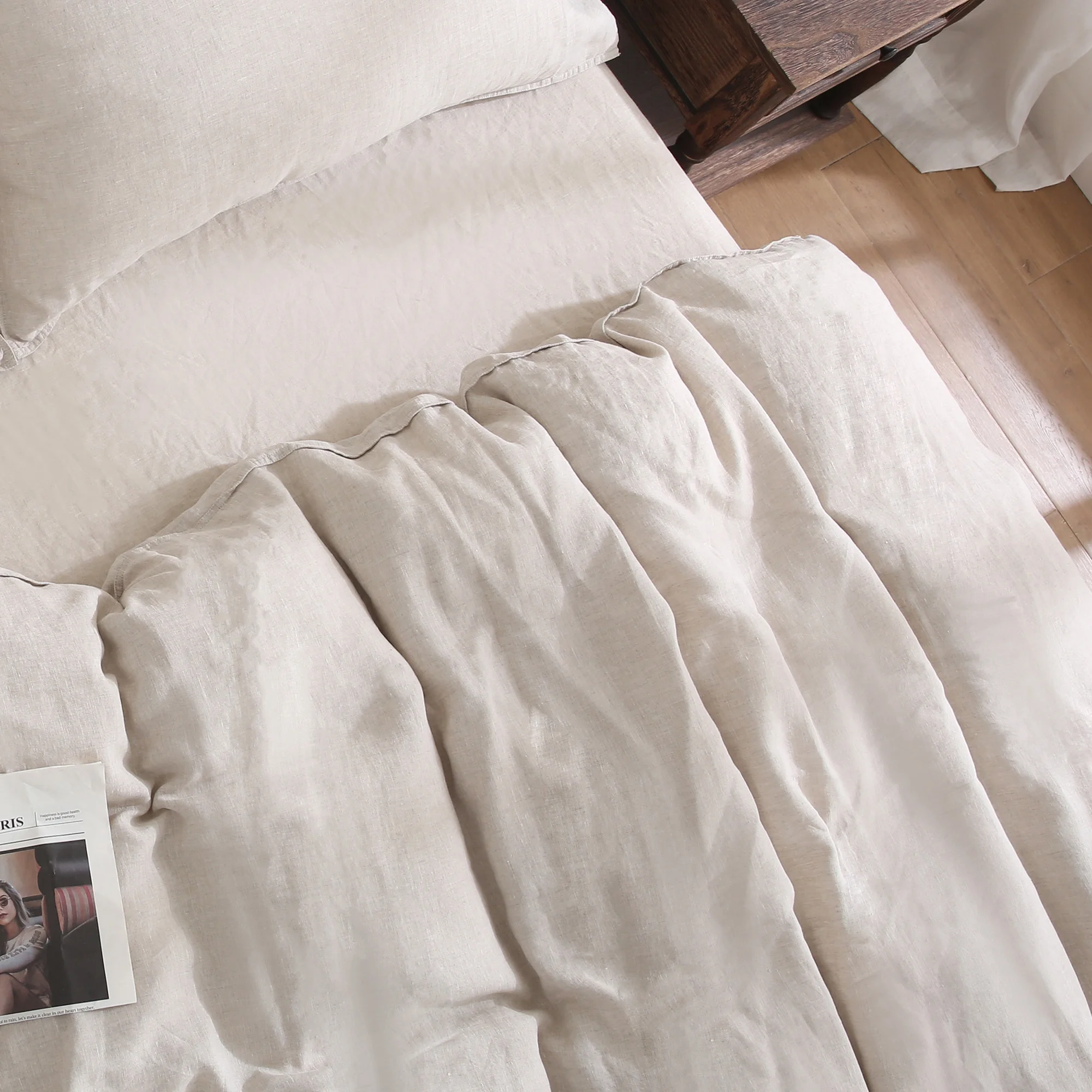 100% Pure Linen Duvet Cover with Button Closure and Corner Ties Soft Breathable Natural Full/Queen(Natural Linen/Full/Queen) - Image 2