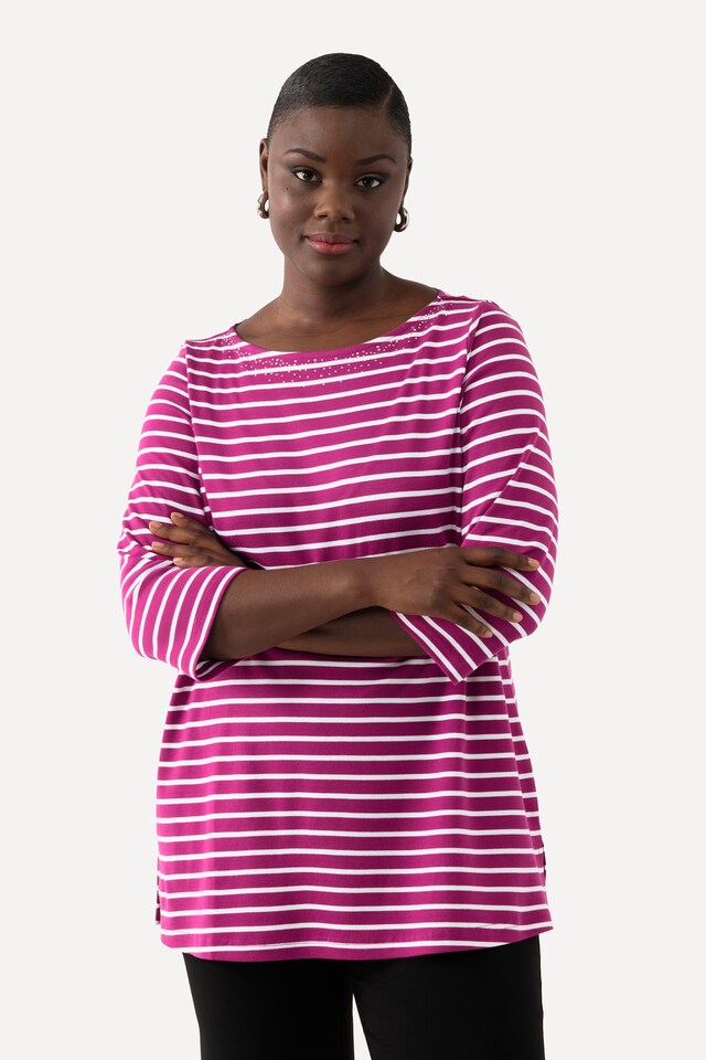 Striped Pima Cotton 3/4 Sleeve Tee