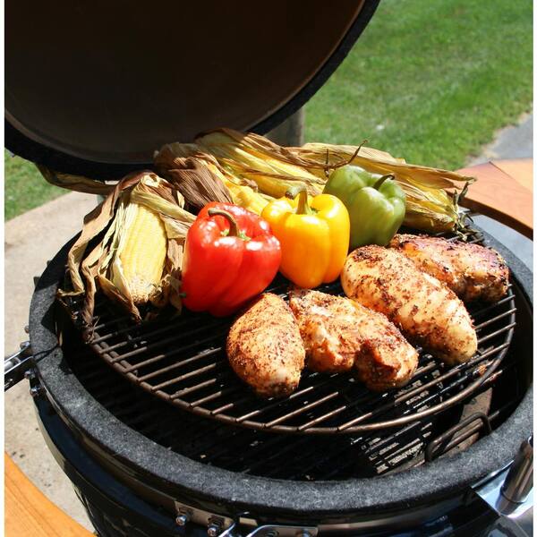 22 in. Kamado S-Series Ceramic Charcoal Grill in Black with Cover, Cart, Side Shelves, Two Cooking Grates and Ash Drawer