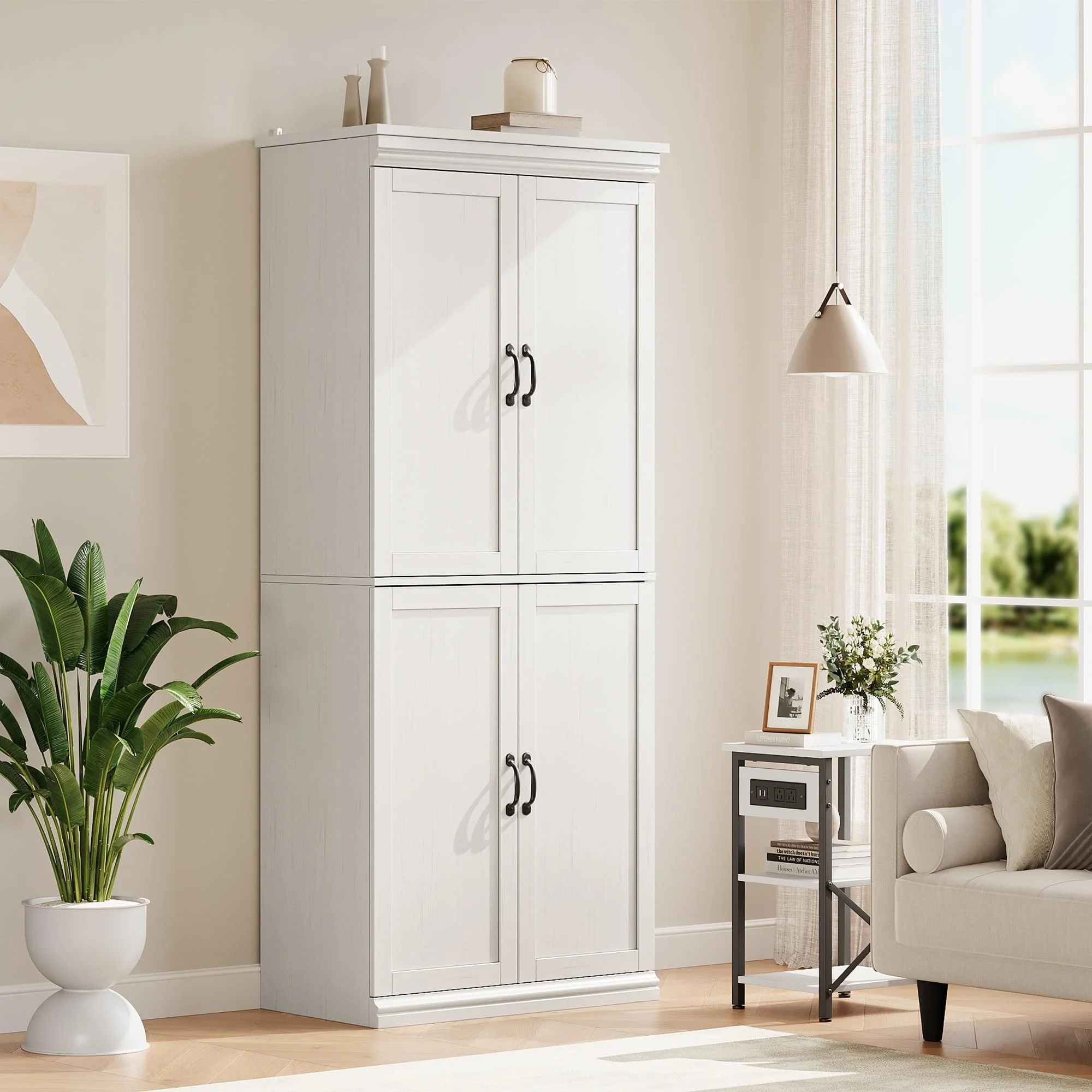Pantry Cabinet, Freestanding Kitchen Pantry Storage Cabinet,70" Cupboard, Tall Storage Cabinet with Doors and Adjustable Shelves, for Bathroom, Dining Room, Living Room, Antique White/Gray(Antique White) - Image 9