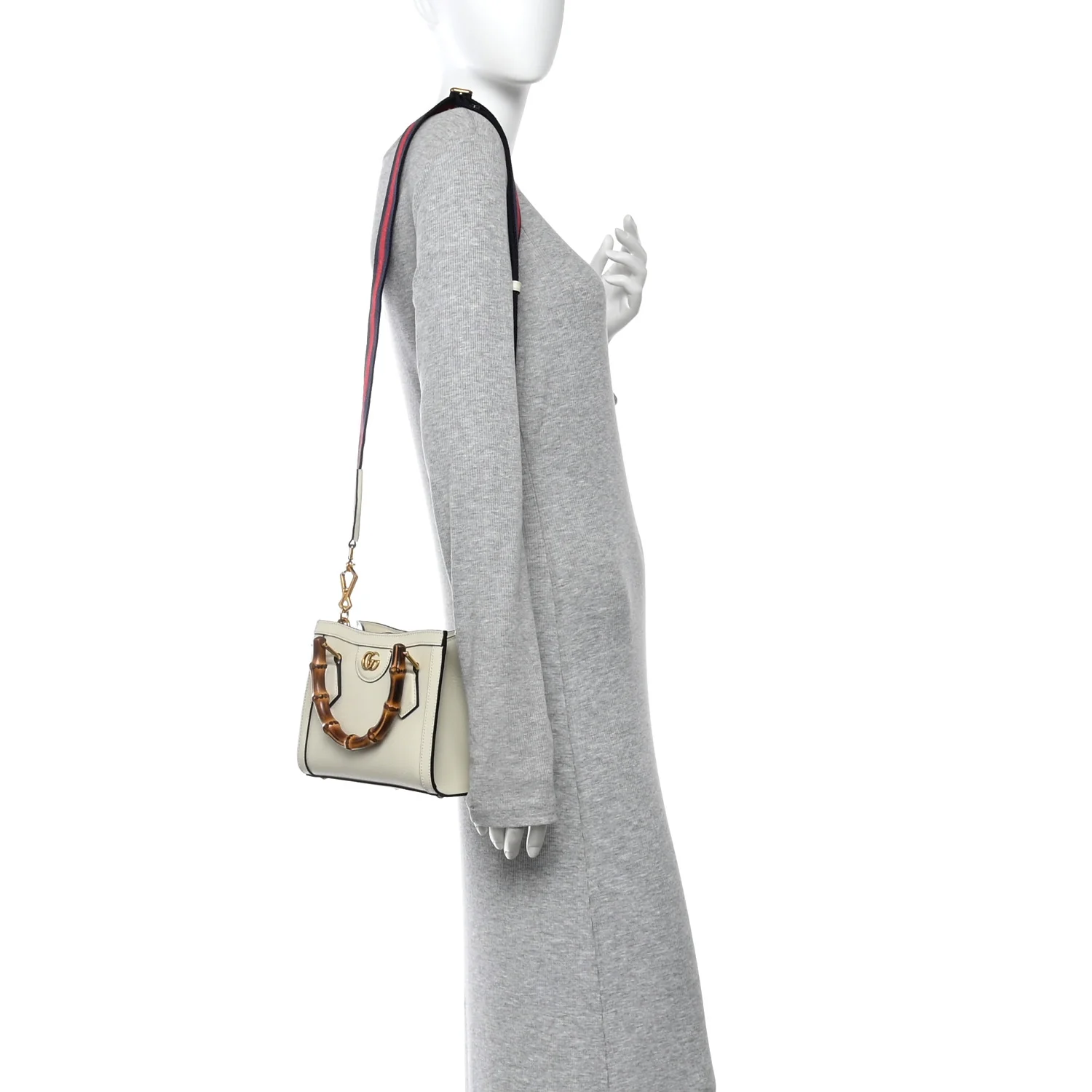 Textured Calfskin Web Mini Diana Tote Bag Mystic White
