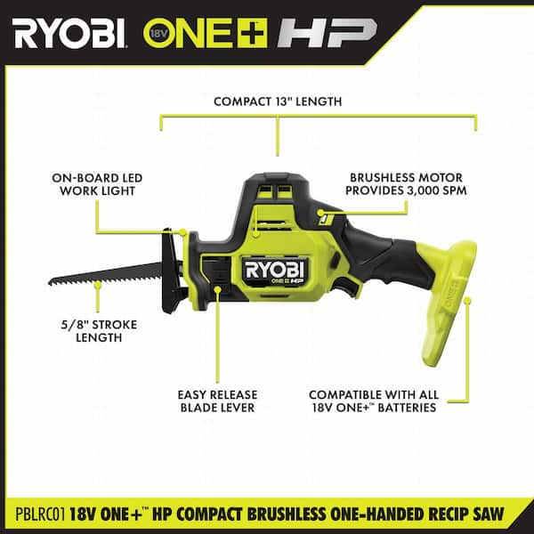 ONE+ HP 18V Brushless Cordless Compact One-Handed Reciprocating Saw Kit with 1.5 Ah Battery and 18V Charger - Image 3