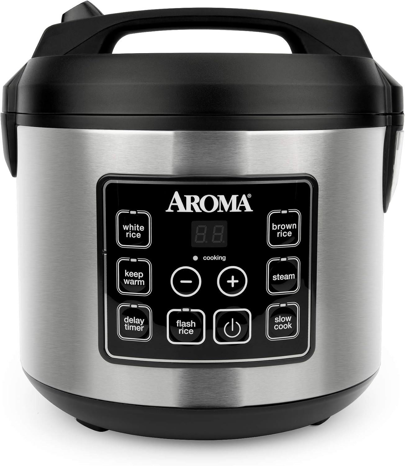 Aroma Housewares 20 Cup Cooked (10 cup uncooked) Digital Rice Cooker, Slow Cooker, Food Steamer, SS Exterior (ARC-150SB), Black