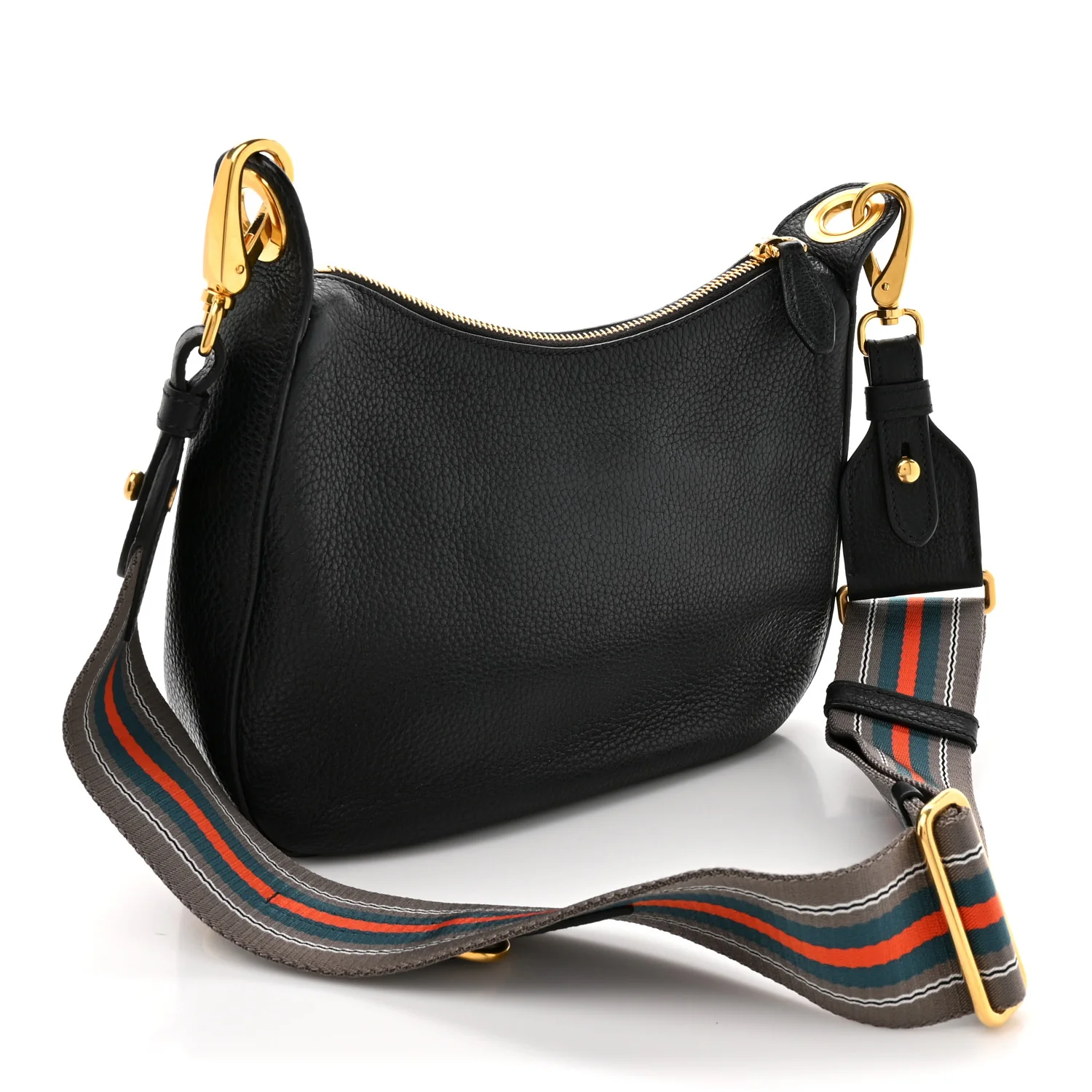 Vitello Phenix Zippered Messenger Hobo Black
