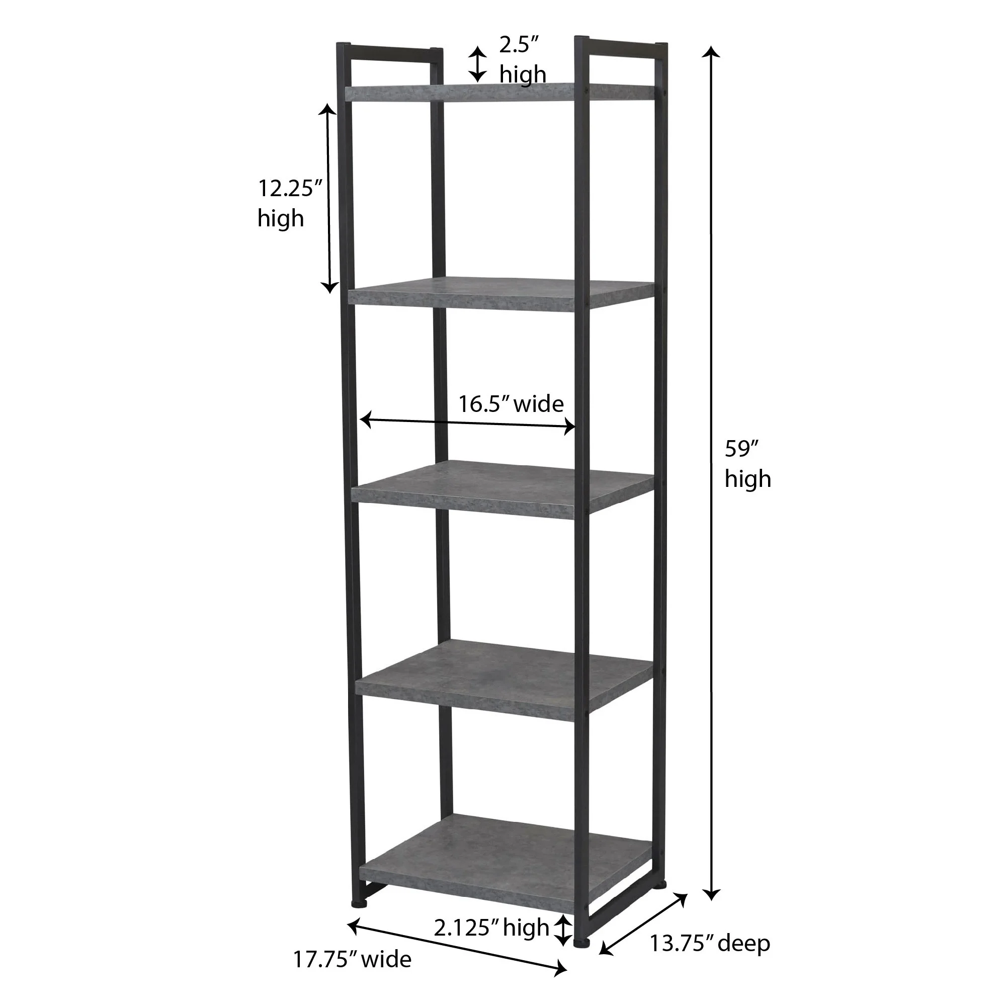Jamestown Narrow 5 Shelf Open Storage Bookshelf Rustic Slate Concrete and Black Metal(Concrete Slate) - Image 5