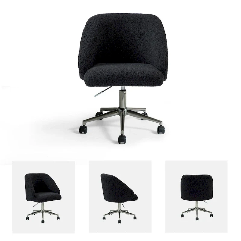 Boucle Swivel Office Chair with Rolling Wheels