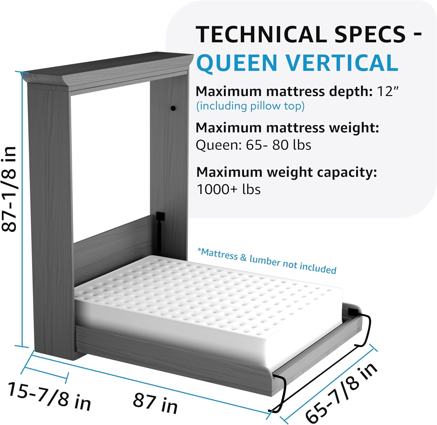Create-A-Bed Queen Size Deluxe Murphy Bed Kit, Vertical