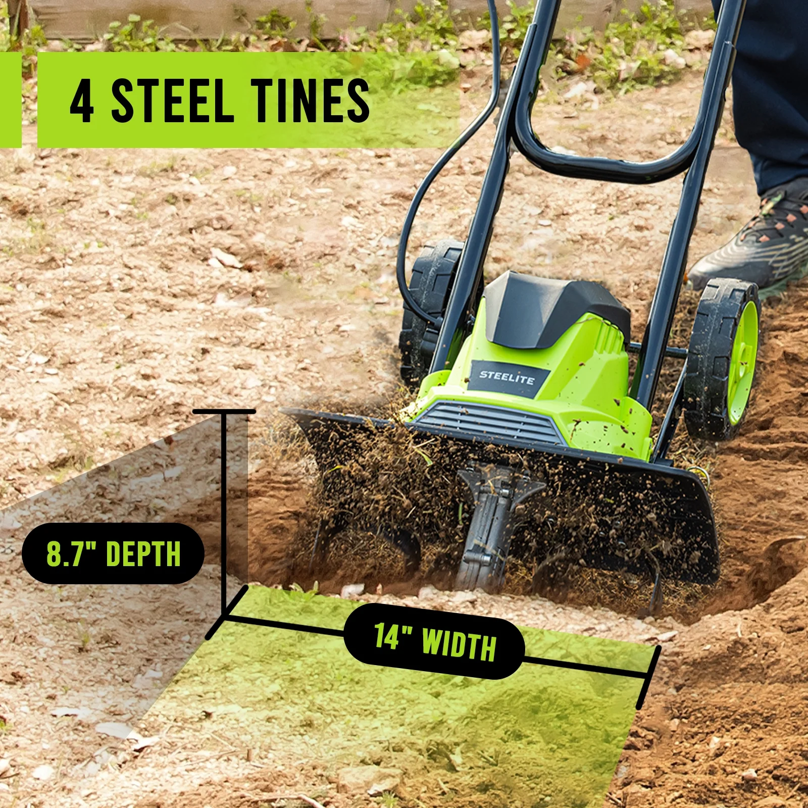 14-Inch Corded Electric Tiller,10-Amp Electric Tiller and Cultivator for Gardening, Lightweight Rototiller(14") - Image 2