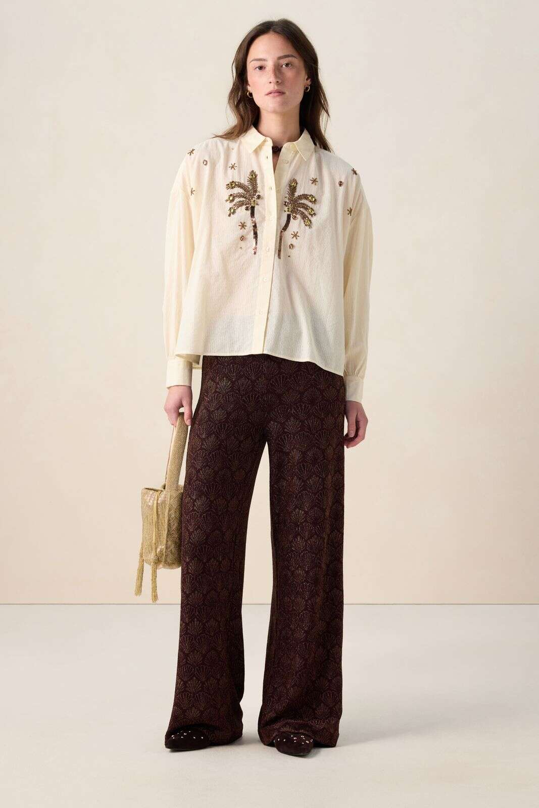 Witte blouse met palmbomen