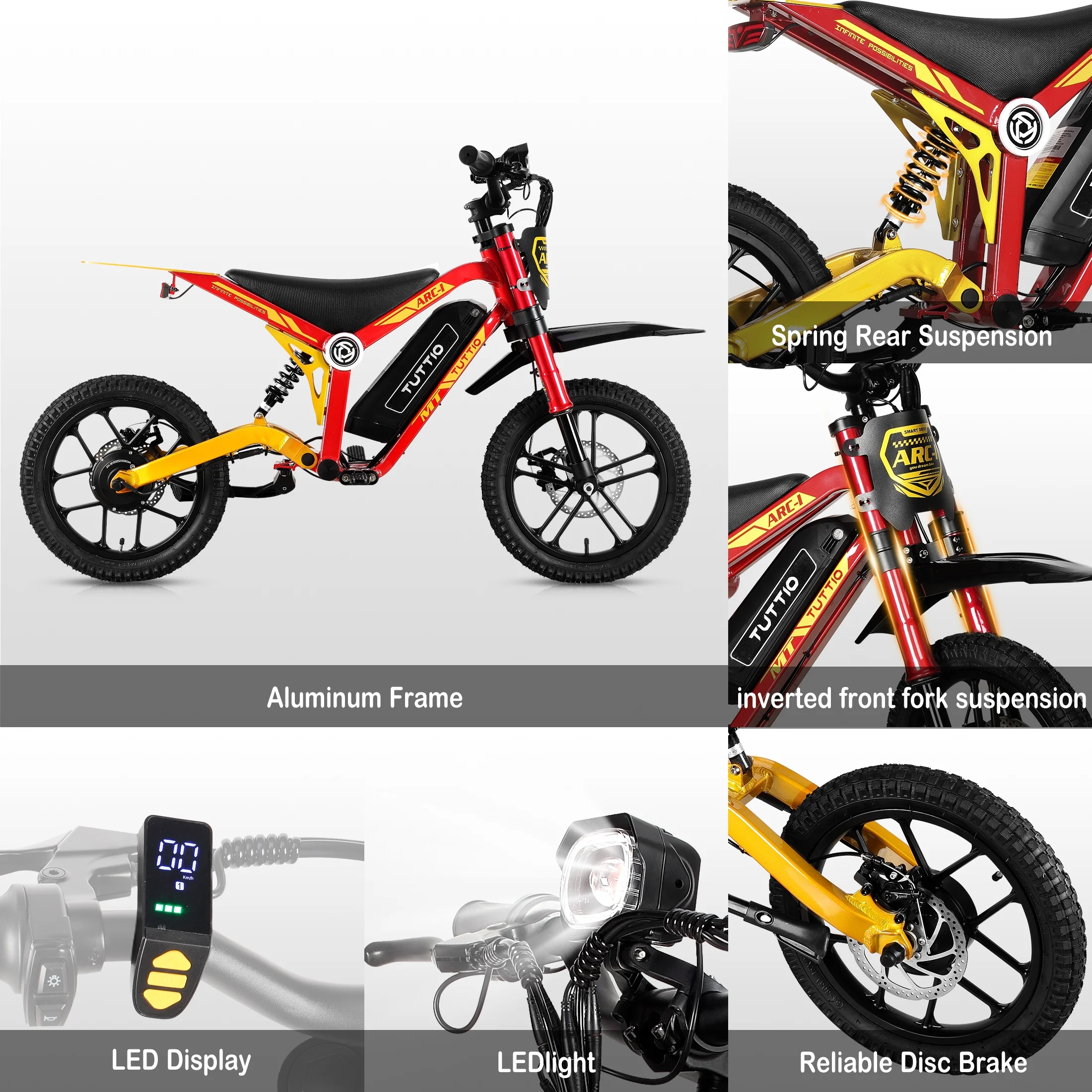 ARC-1 750W Mini Electric Dirt Bike for Kids 8-14, 5-Speed Modes Electric Motorcycle, 22MPH, 16" Tires, 36V Battery, 25 Miles Range(Gold) - Image 5