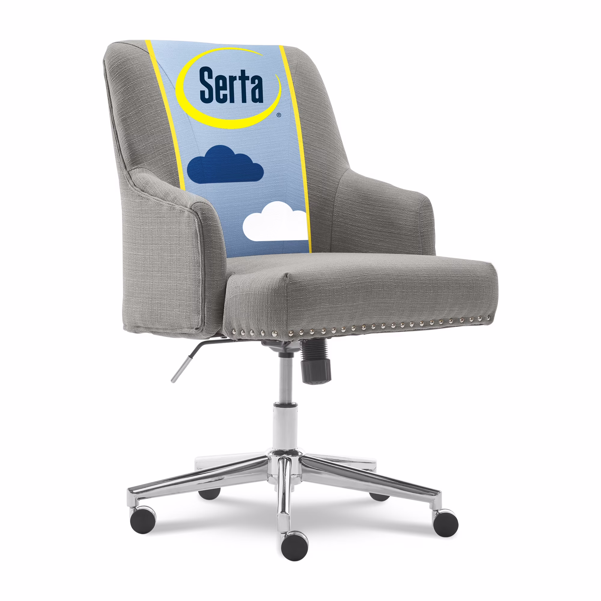 Leighton Home Office Desk Chair Chrome Nailheads Twill Fabric Lilac Purple(Lilac Fabric) - Image 3