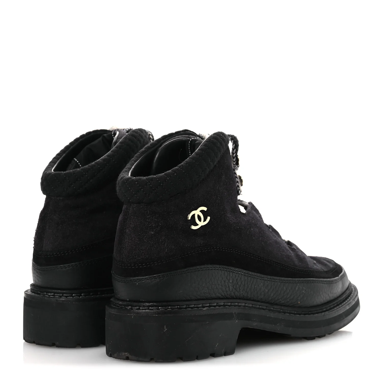 Suede Grained Calfskin CC Lace Up Boots 38 Black