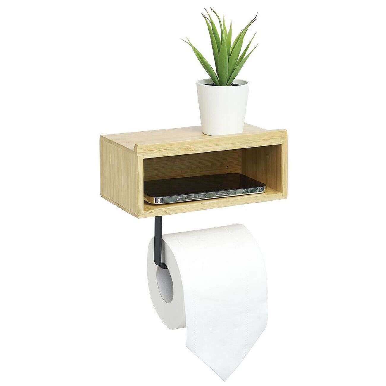 Dérouleur papier WC avec support téléphone en bambou