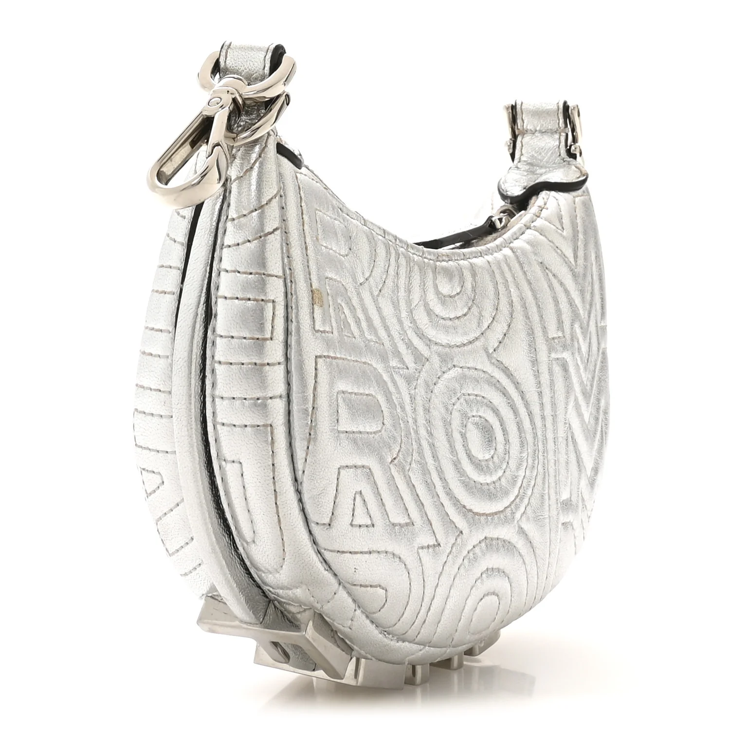 X MARC JACOBS Laminated Craquele Lambskin Nano Fendigraphy Hobo Charm Argento