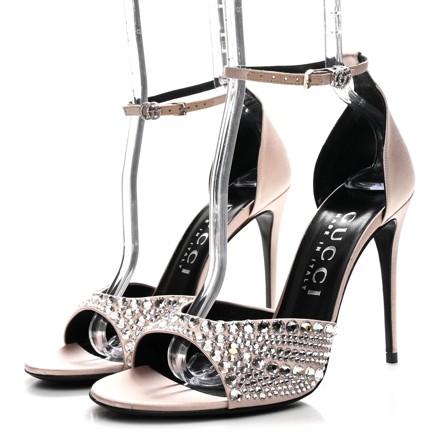 Satin Crystal Ankle Strap Sandal Pumps 39.5 Skin Rose