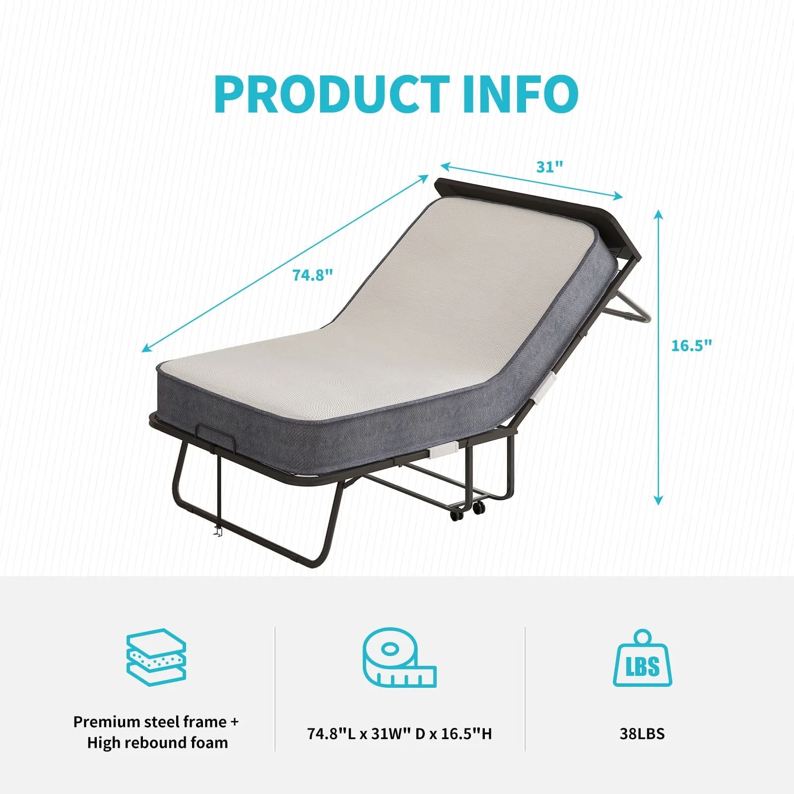 CECER Folding Bed with 5 - Inch Thick Mattress and Headboard|31