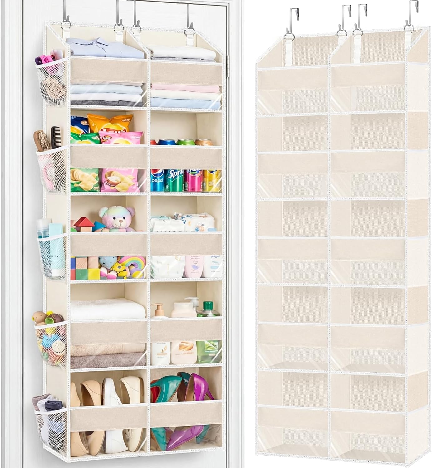 Ofiray-home Over the Door Organizer 5 Tiers, Extra Large Behind Door Storage with 10 Compartments, 80 lbs Weight Capacity Over the Door Storage, Door Hanging Organizer for Closet, Diaper Organizer, Beige