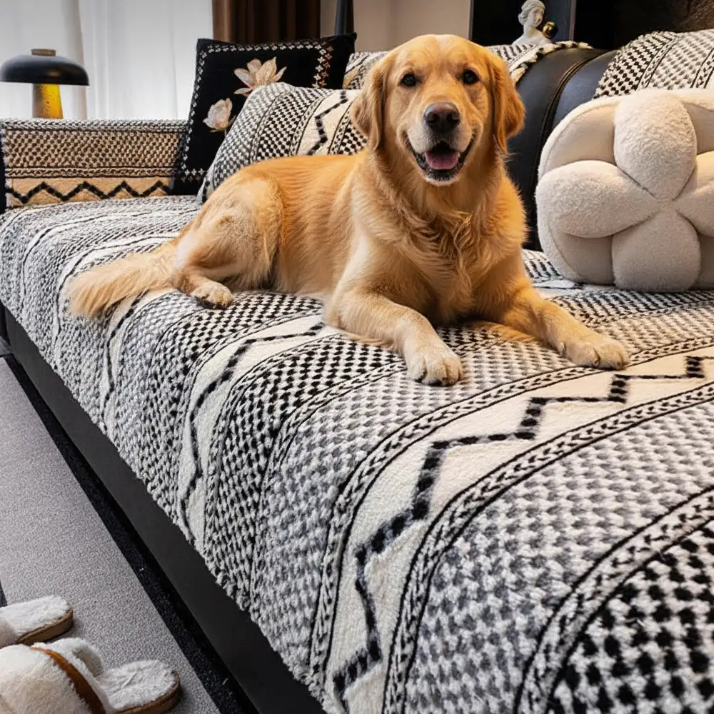 Classic Plaid Plush Scratch-Resistant Comfortable Non-Slip Couch Cover